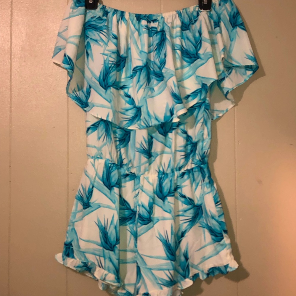 blue and white romper